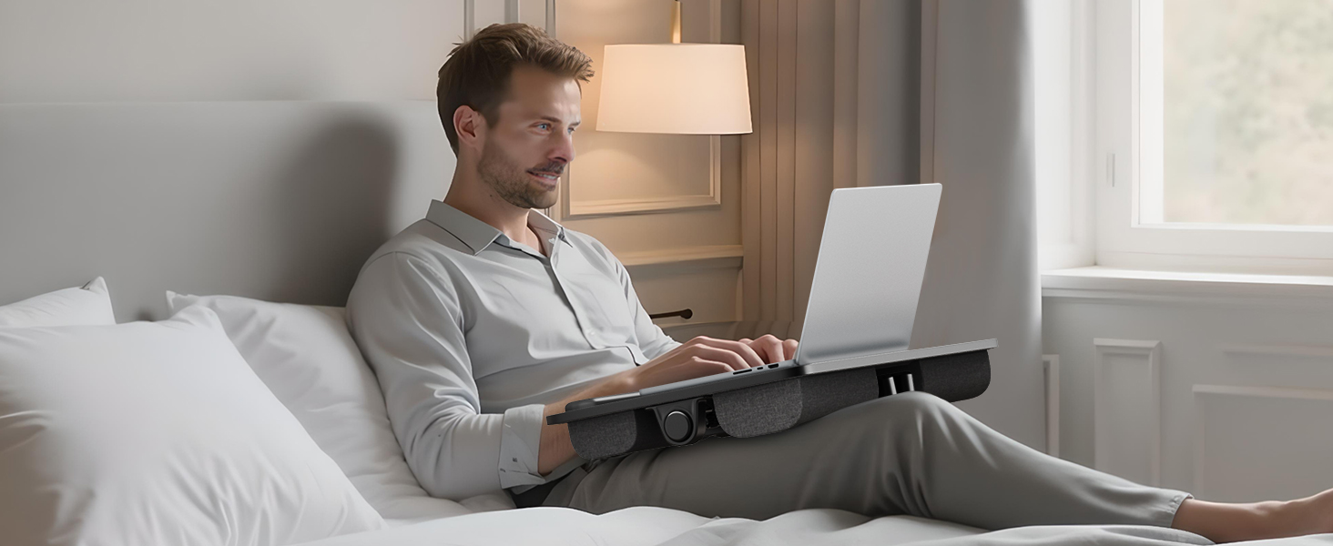 Стіл для ноутбука PUTORSEN - регульований за висотою та кутом нахилу, 58 x 37 см, чорний