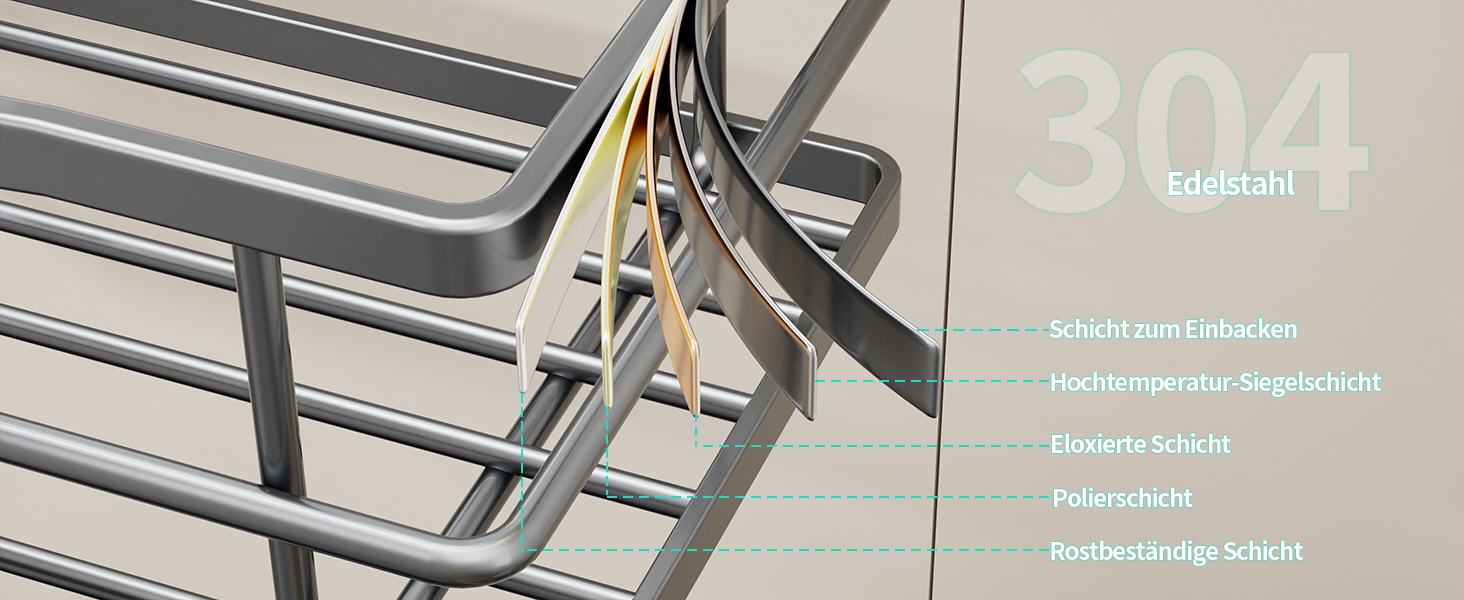 Настінна поличка для душу HapiRm з 4 гачками - поворотна 360°, органайзер для шампуню та мийних засобів, сріблястий