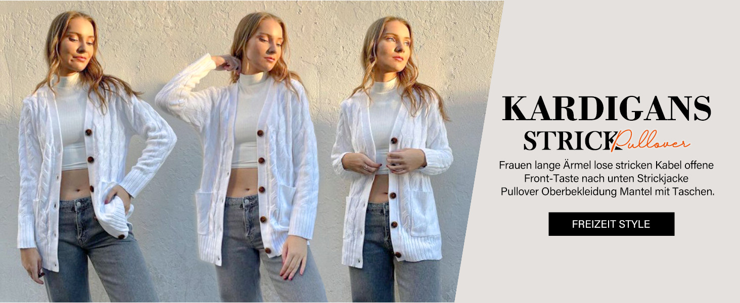 Жіночий в'язаний кардиган GRECERELLE з довгими рукавами, з кишенями та ґудзиками. Елегантний в'язаний жакет для осені/зими/весни. Розмір L, колір білий.