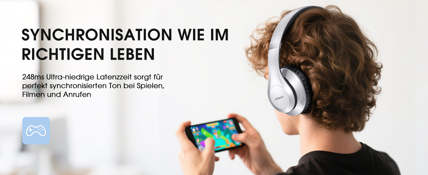 Бездротові навушники Uliptz Over-Ear Bluetooth з 65 годинами роботи, 6 EQ-режимів, HiFi стерео, складна конструкція для подорожей/офісу/телефону/ПК (срібні)