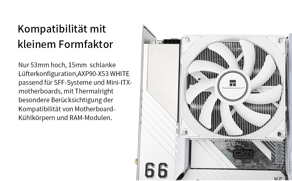 Thermalright AXP90-X53: Низькопрофільний кулер для CPU з білим вентилятором TL-9015w, 53 мм, для AMD AM4/Intel 1700/1150/1151/1155/1156/1200