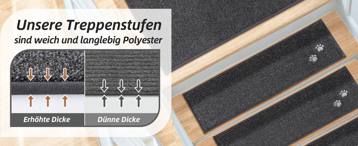 BEQHAUSE Non-Slip Stair Treads - 15 Pack, Washable Carpet for Stairs - Safe for Kids, Seniors & Pets, 22x70cm (8.7 x 27.5 inch), 100% Polyester with TPE Backing