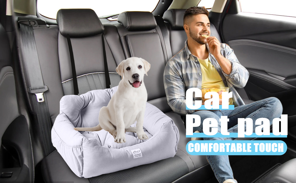 Автокрісло для собак PETCUTE - зручне, миється, з кишенею та страхувальним ремінцем, сірого кольору