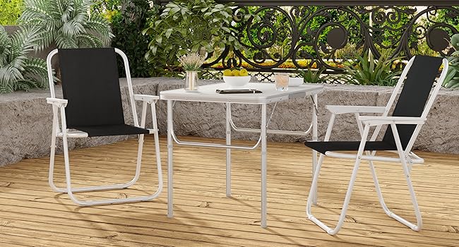 WOLTU Folding Camping Chairs, 2-Pack, Folding Chair, Comfortable Folding Stool, Lightweight Fishing Chair with Armrests for Picnic, Outdoor, Hiking, Garden, Balcony, (Black)