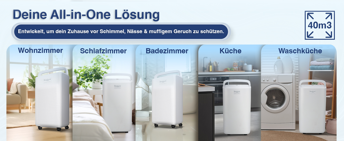 Електричний осушувач повітря BonAura® 10L з LED дисплеєм, таймером та авто-режимом - для підвалів та приміщень до 40м³ - допомога від плісняви