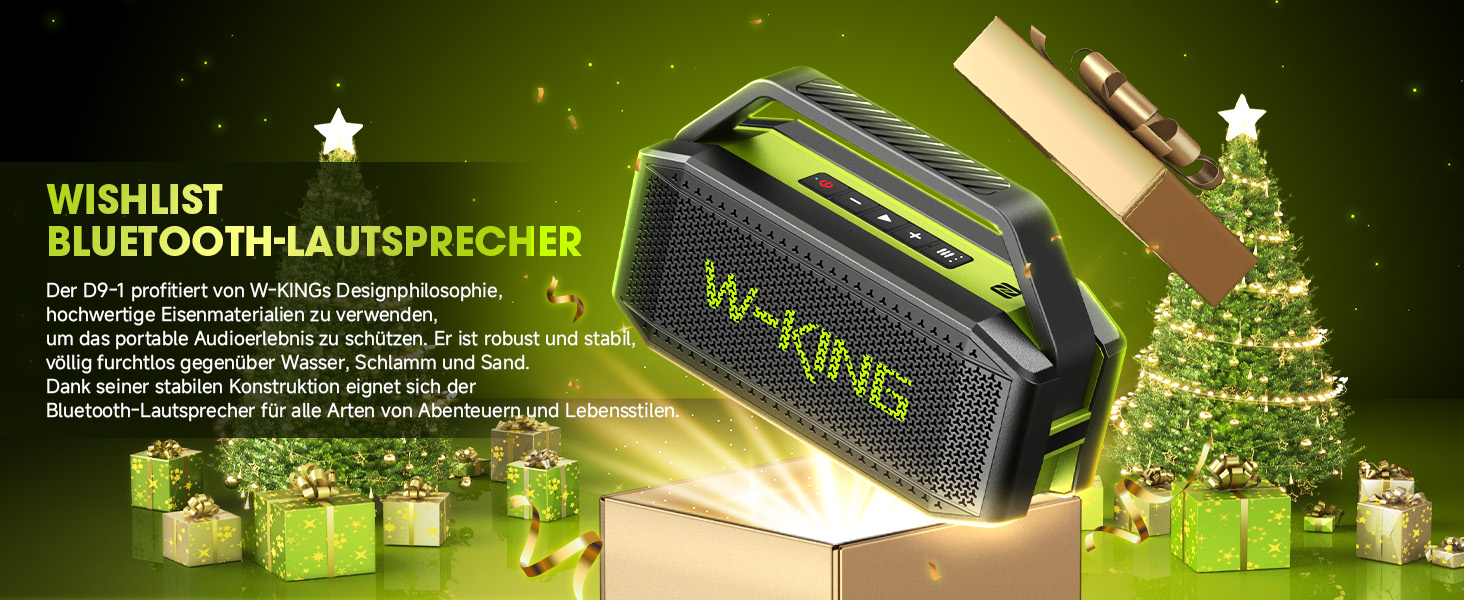 W-KING Bluetooth колонка 100W (60W) IPX6, портативна, глибокий бас, до 40 годин, TF/AUX/EQ, зелена
