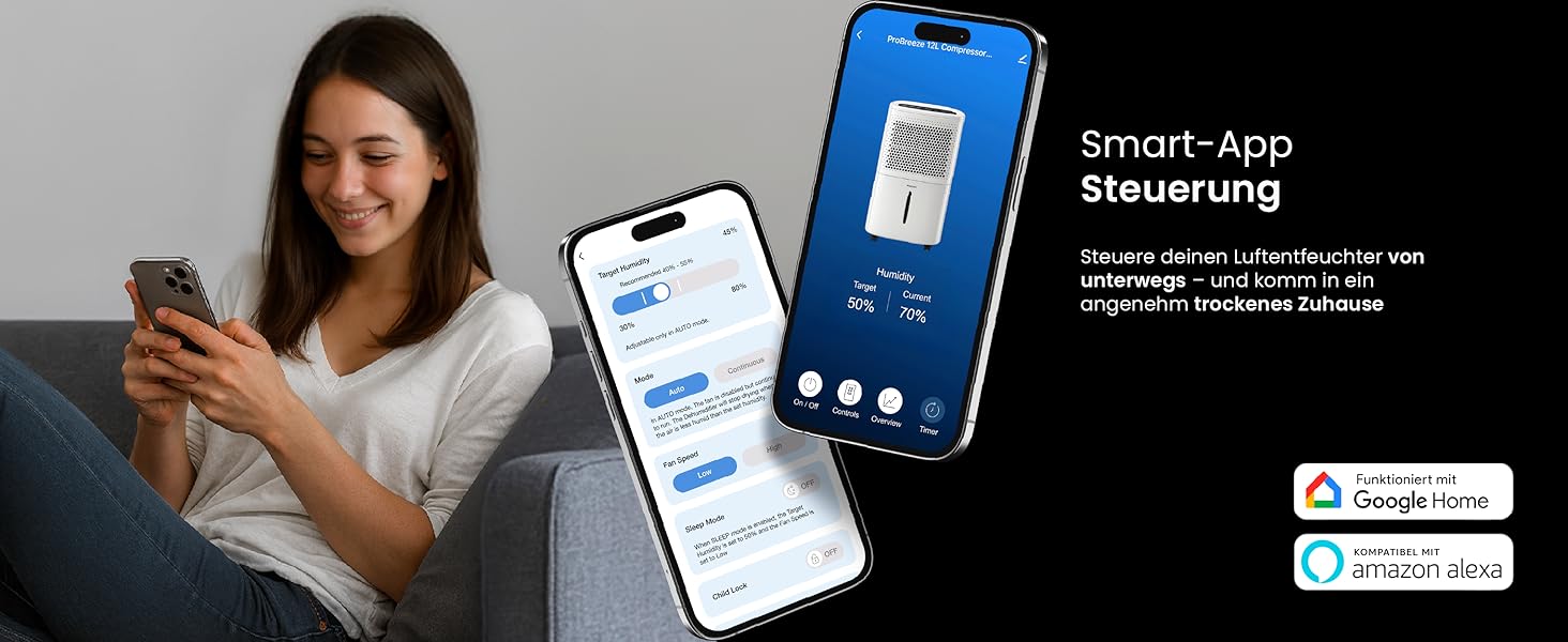 Про Бріз® Eco Kompakt 12L/день - Розумний осушувач повітря з Wi-Fi, LED-дисплеєм, функцією сушіння та автоматичним вимкненням (12л, 20 м²)