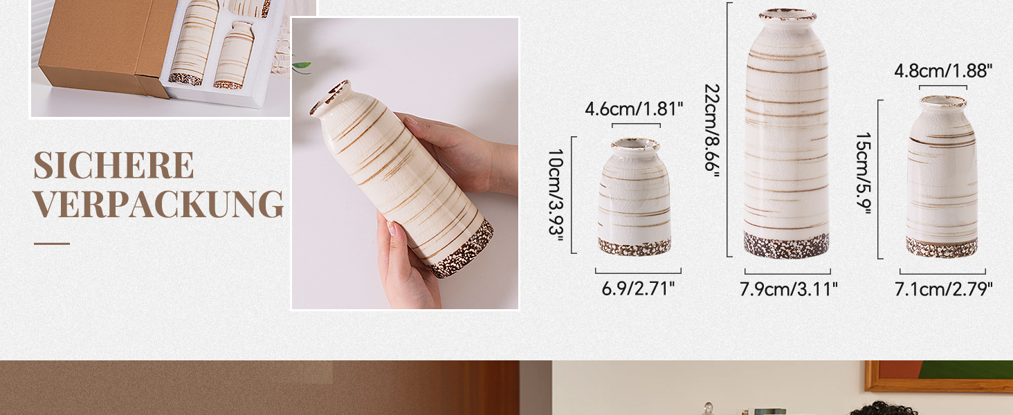 Керамічні вази 3 шт., сучасний мінімалізм, декор для дому, вази для сухоцвітів, вітальня, бежевий