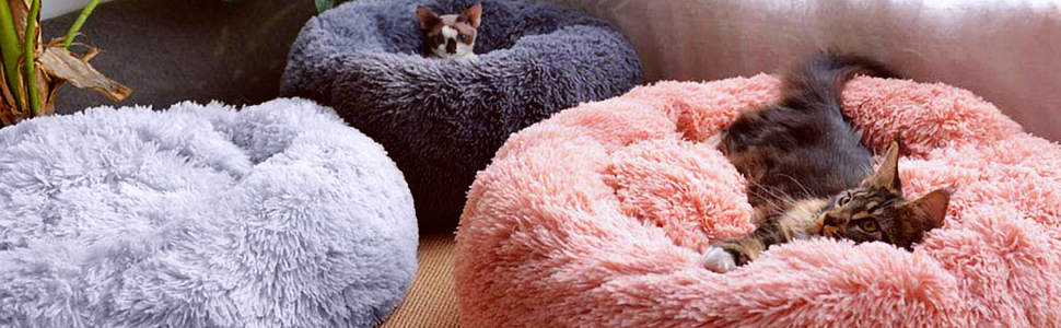 Кругле ліжко для котів та собак, Doughnut-форма, 60 см, сірий колір, Queta Deluxe