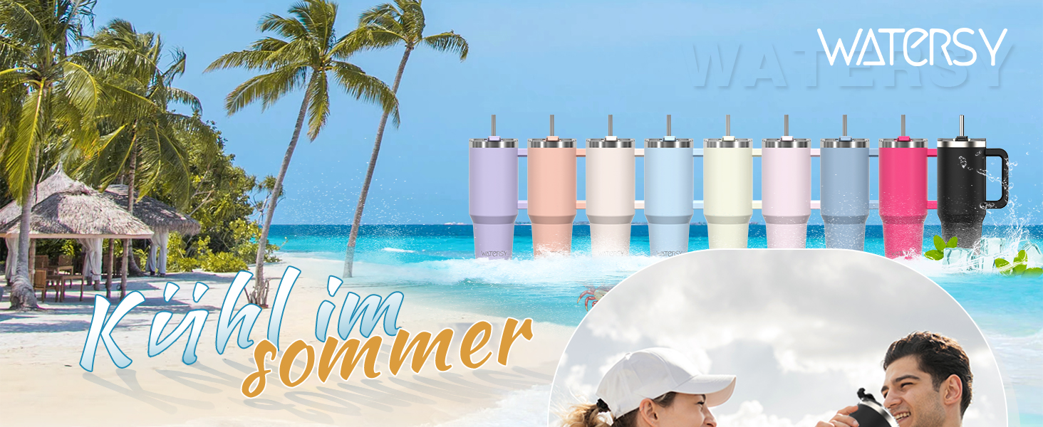 Термокружка WATERSY 40oz (1183 мл) з нержавіючої сталі, подвійні стінки, вакуумна ізоляція, без витоку, з ручкою та трубочкою, блакитний колір