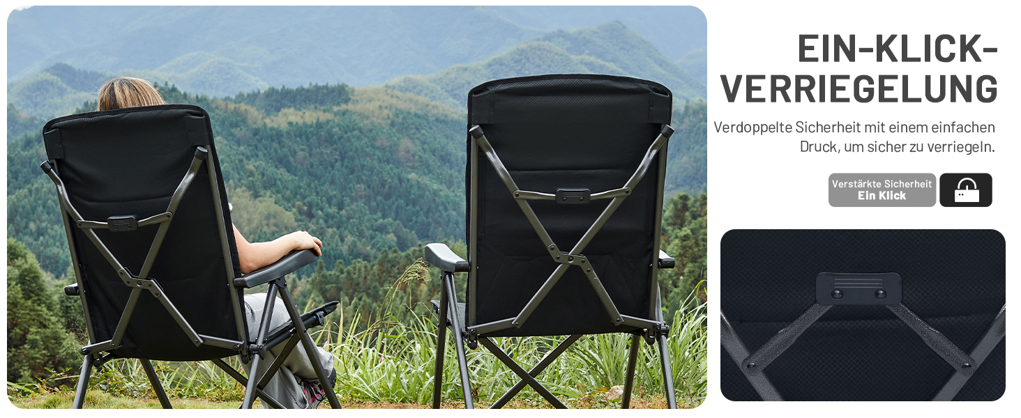 Кампінговий стілець розкладний Timber Ridge 2 шт, чорний, з високою спинкою, 3 положення, до 160 кг, широкий сидіння 57 см, для кемпінгу, балкону, дачі