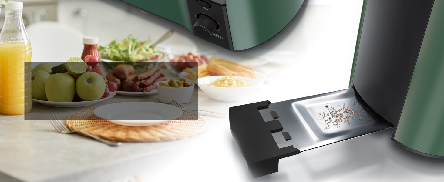 Тостер Arendo з нержавіючої сталі, 4 слоти, підігрів, підставка для булочок, 1500W, зйомний лоток для крихт, дисплей з таймером