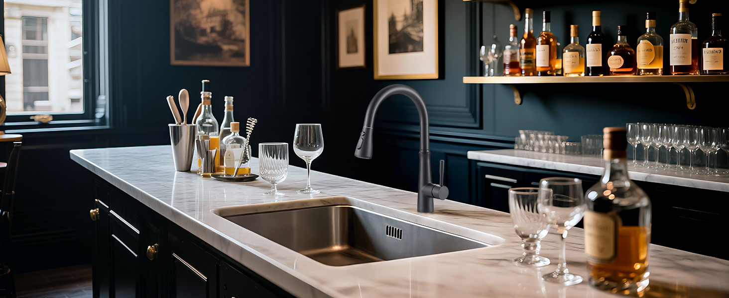 Кран кухонний iVIGA висувний з душем, водоспад, 360° поворот, мікшер, 3 режими, брашований нікель