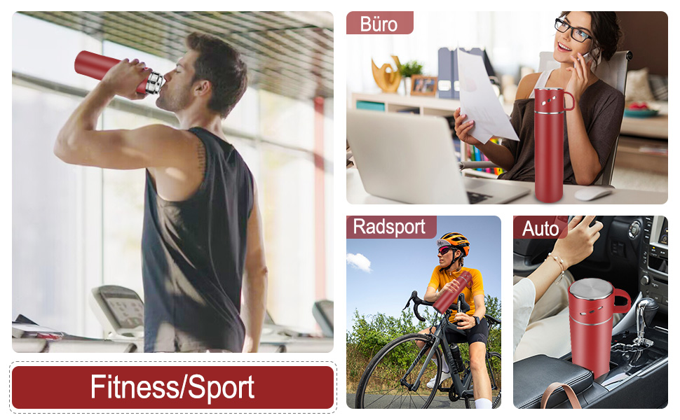 Термокухоль-термос із нержавіючої сталі 550 мл з кришкою-чашкою та ручкою, вакуумний термос 12 годин гарячим / 12 годин холодним, нековзний термос для кави в дорогу для спорту, роботи, школи, авто (червоний)