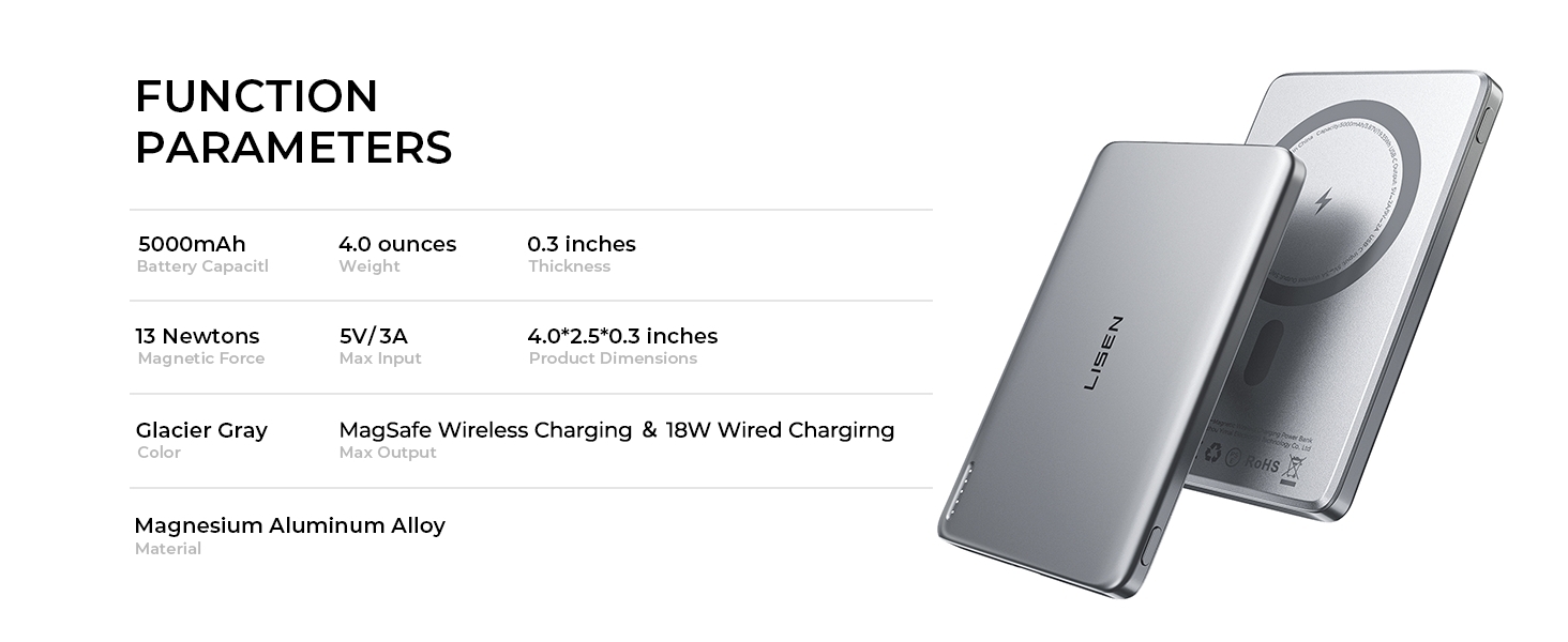 Power Bank Magsafe LISEN 5000mAh для iPhone 17/15 Pro/Max/13 - Рожевий, 18W PD USB-C, Slim, Аккумуляторний чохол, Аксесуар