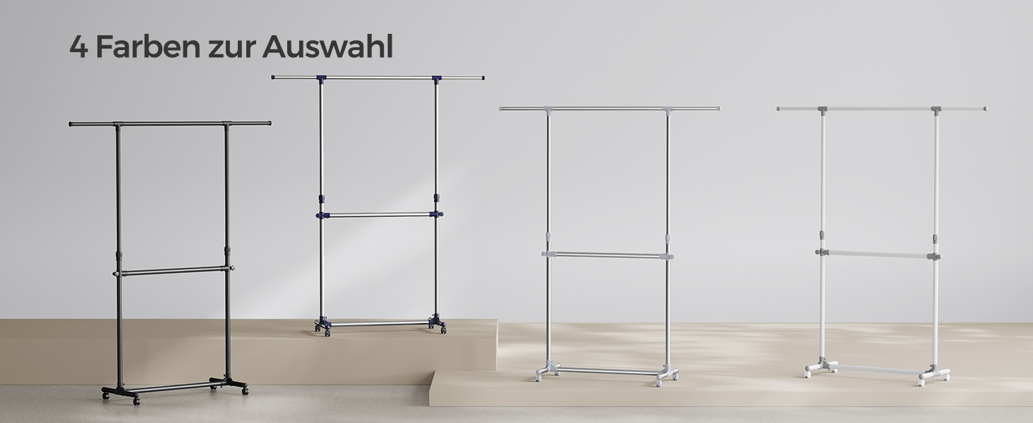 Вішалка для одягу SONGMICS LLR401B01 з 2 штангами, чорна, на колесах, регульована висота 113-180 см