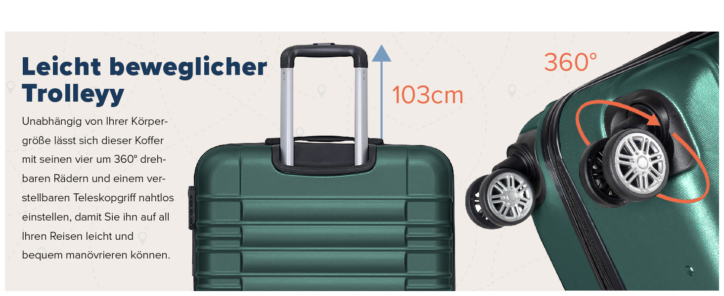 Набір валіз TRVLMORE 3 в 1: жорсткий корпус, ручна поклажа 55x40x20 см, сірий та темно-зелений