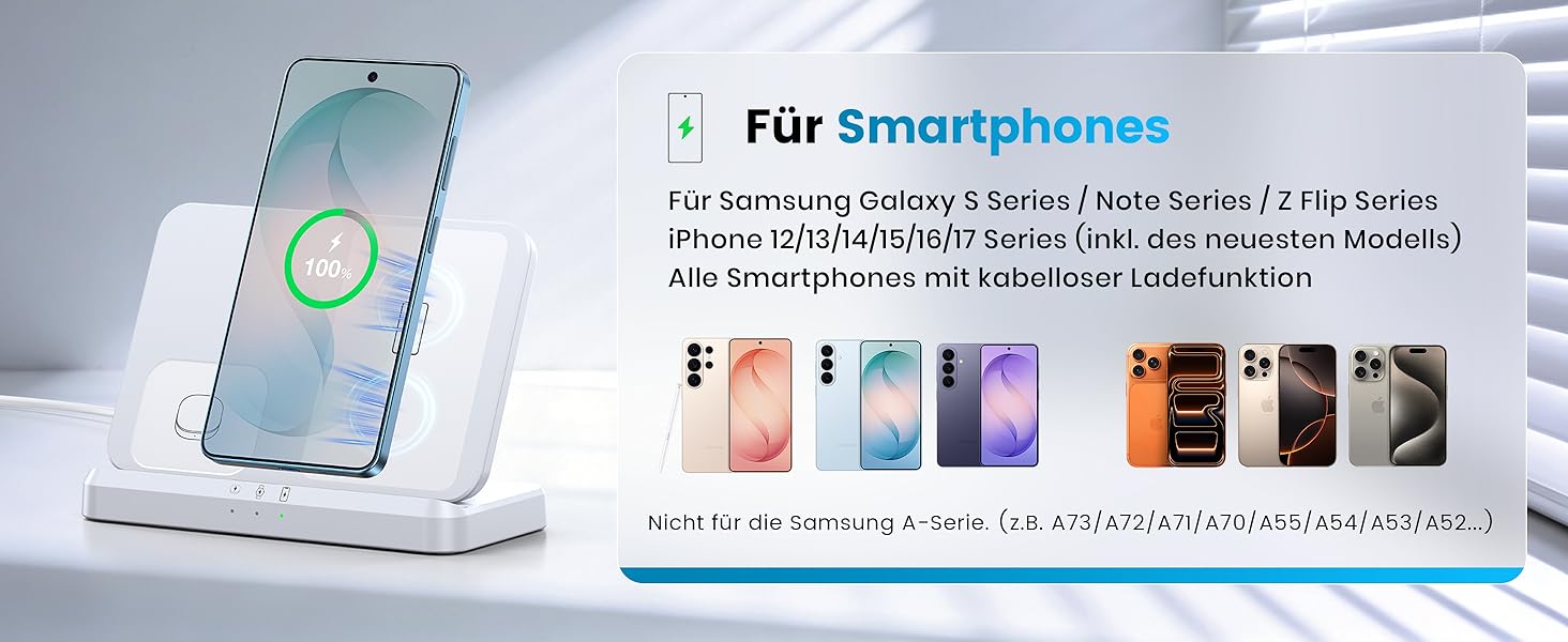 Бездротова зарядка 3-в-1 EGV для Samsung Galaxy S26 Ultra/S25/S24, Z Fold/Flip 7/6, Buds та Galaxy Watch Ultra/8/7 - Біла