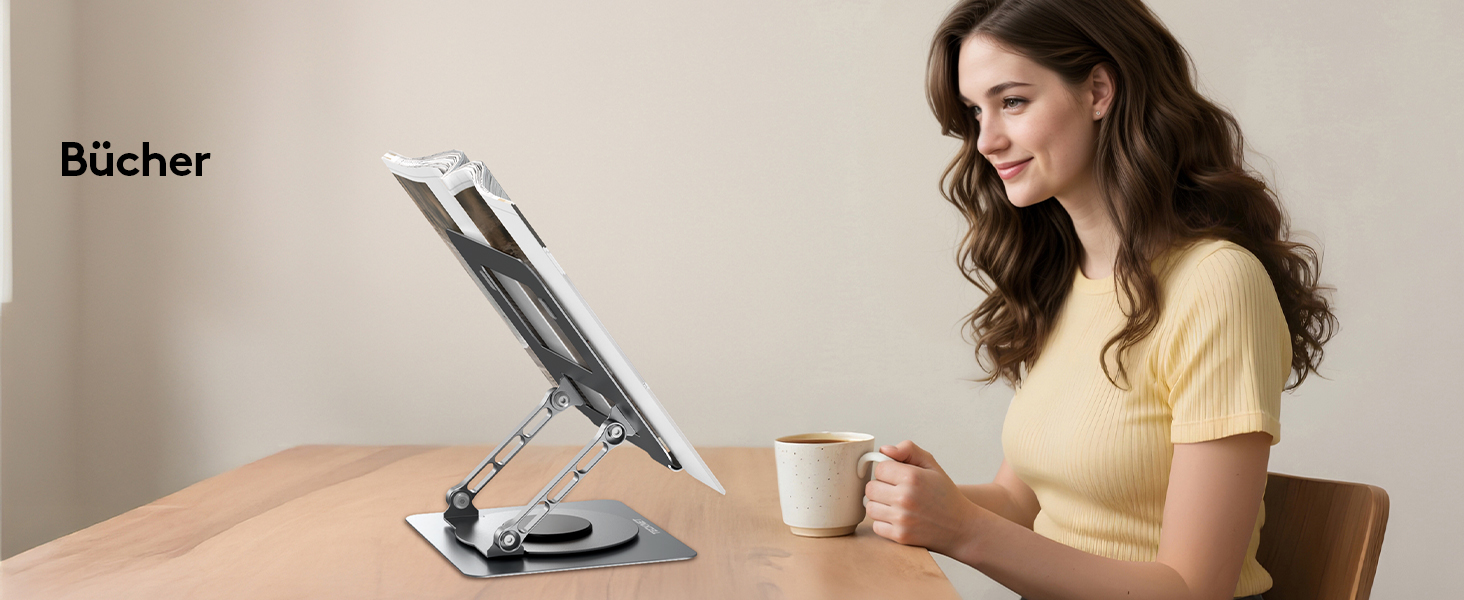 Підставка для ноутбука TECKNET 360° - регульована висота, металева, ергономічна, сумісна з MacBook, Dell (до 17.3