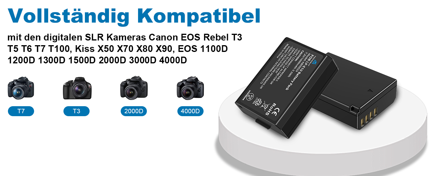 Акумулятор Homesuit LP-E10 1600mAh та LED-зарядний пристрій для Canon EOS 1100D, 1200D, 1300D, 2000D, Rebel T3, T5, T6, T7, Kiss X50, Kiss X70 (2 шт.)