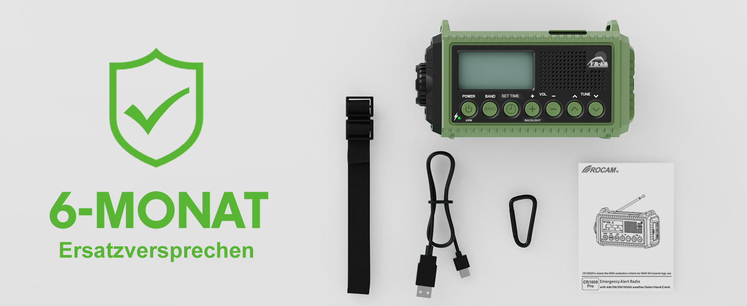 Радіо на батареї 12000mAh | Радіо з ручкою та сонячною панеллю | AM/FM/SW, SOS, USB-C | Водонепроникне IPX4, ліхтарик, для кемпінгу та відпочинку на природі