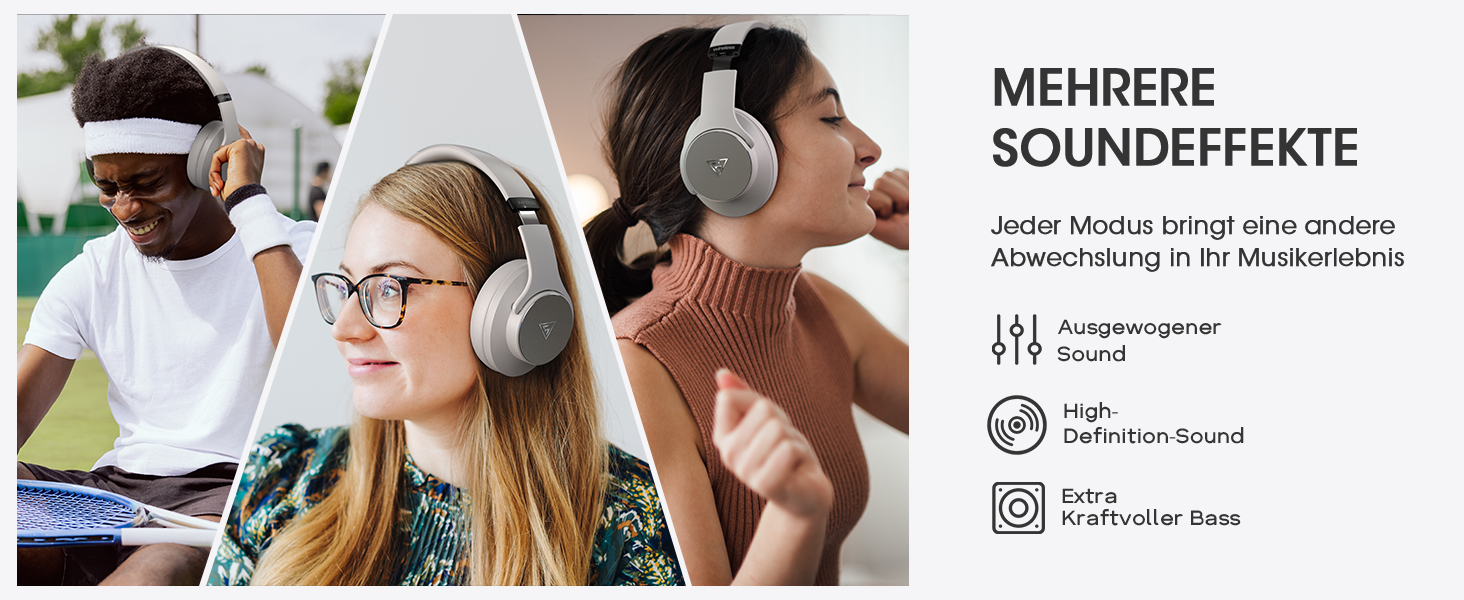 DOQAUS Бездротові навушники Over-Ear Bluetooth 5.3 з мікрофоном, 90 годин роботи, HiFi стерео звук, глибокі баси, сірий