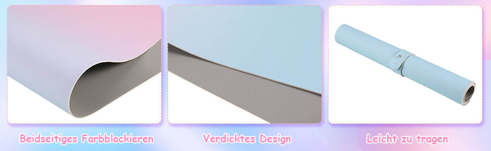 Килимок для столу зі шкіри - великий 80x40 см, рожевий/блакитний. Килимок для миші, офісний, для дому, з PU-шкіри, легко миється, не слизький