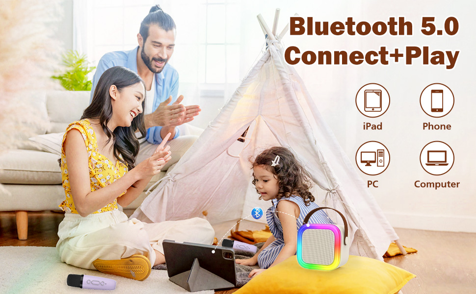 Дитяча караоке-машина з 2 бездротовими мікрофонами, портативна колонка для дітей та дорослих, подарунок для дівчинки, бежевий колір