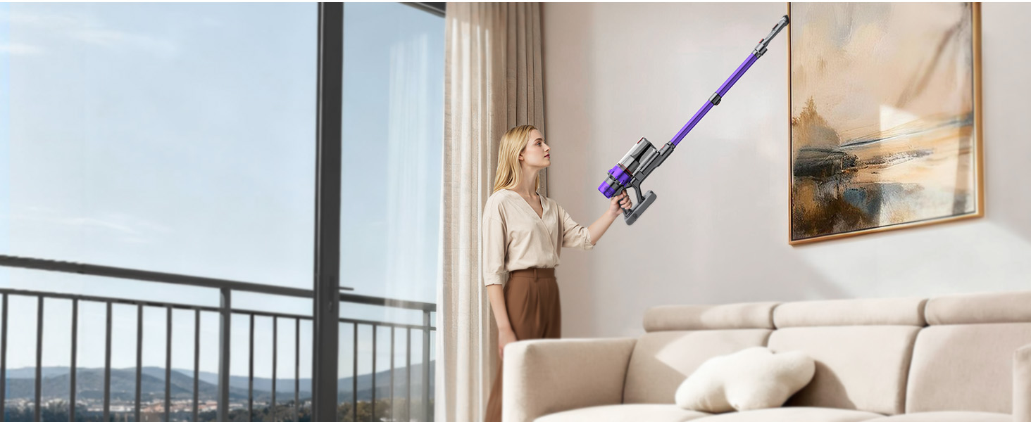 SMOTURE Бездротовий акумуляторний пилосос 50 000 Па, 65 хв роботи, міні-турбонасадка, самостійна парковка, антизаплутана щітка, док-станція на стіні, для шерсті тварин/килимів/твердих поверхонь/автомобіля, модель: VAC02, темно-фіолетовий