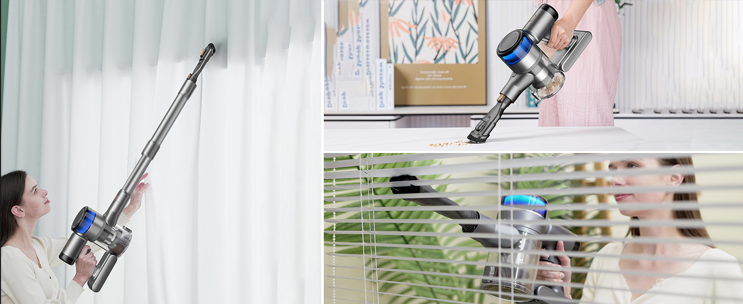 Акумуляторний пилосос Dzaki 45KPa бездротовий без мішка з дисплеєм, антизаплутана щітка, час роботи 55 хв, знімний акумулятор, для твердих поверхонь, шерсті тварин, килимів, авто (Золотистий сірий)