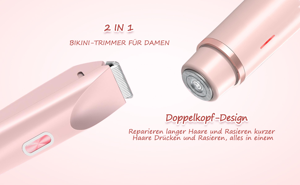 Електричний триммер для бікіні Damsel, 2-в-1, водонепроникний IPX7, рожевий. Для тіла, обличчя, брів, вусів, бороди, рук та ніг.