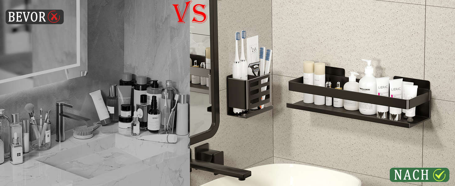 Алюмінієвий душовий кошик, 30 см, 2 шт. - Органайзер для ванної кімнати, настінний, самоклеючий (2 шт. в наборі)