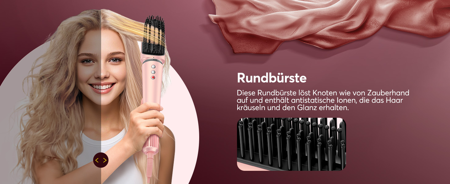 Airstyler 5-в-1: Фен-щітка, стайлер для локонів, випрямляч, сушарка, з чохлом, рожевий