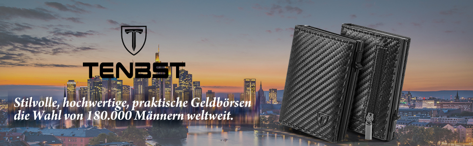Чоловічий гаманець TENBST: тонкий, з відділенням для монет та RFID-захистом. Карна картхолдер, міні-портмоне, чорний карбон. Ідеальний подарунок.