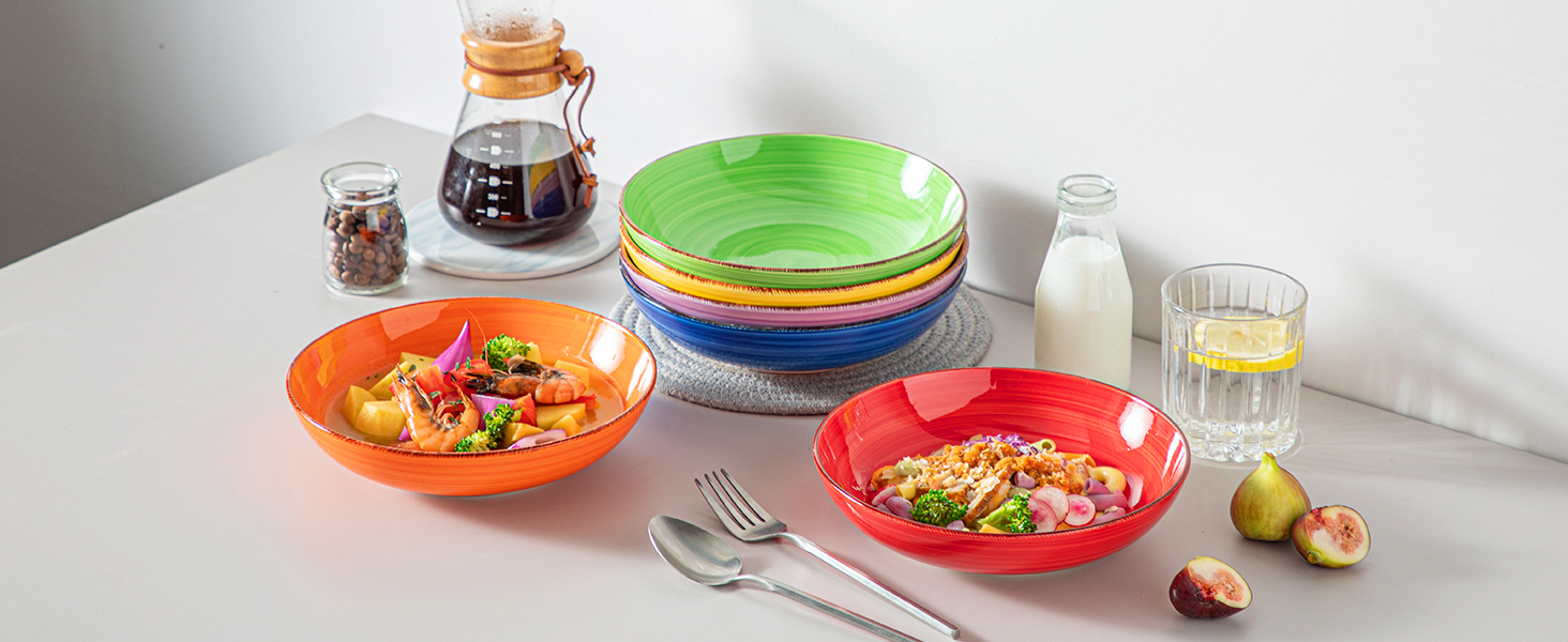 Набір тарілок для супу Vancasso Bonita, 6 шт. (38oz), для пасти, спагеті, рамену, салату, кераміка