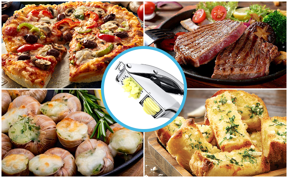 Прес для часнику з нержавіючої сталі 2 в 1 з очищувачем та щіткою, для миття в посудомийній машині