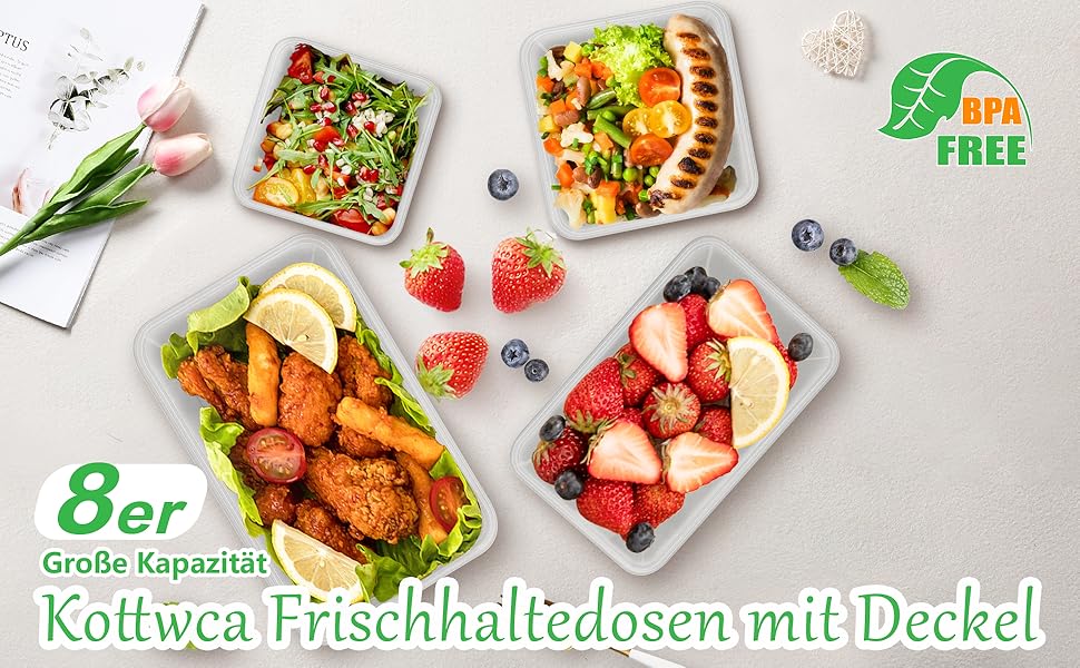 Набір контейнерів Kottwca, 30 шт. (15 контейнерів + 15 кришок) - набір для зберігання продуктів, 100% герметичність, BPA-Free, для мікрохвильовки та холодильника (8 великих об'ємів)