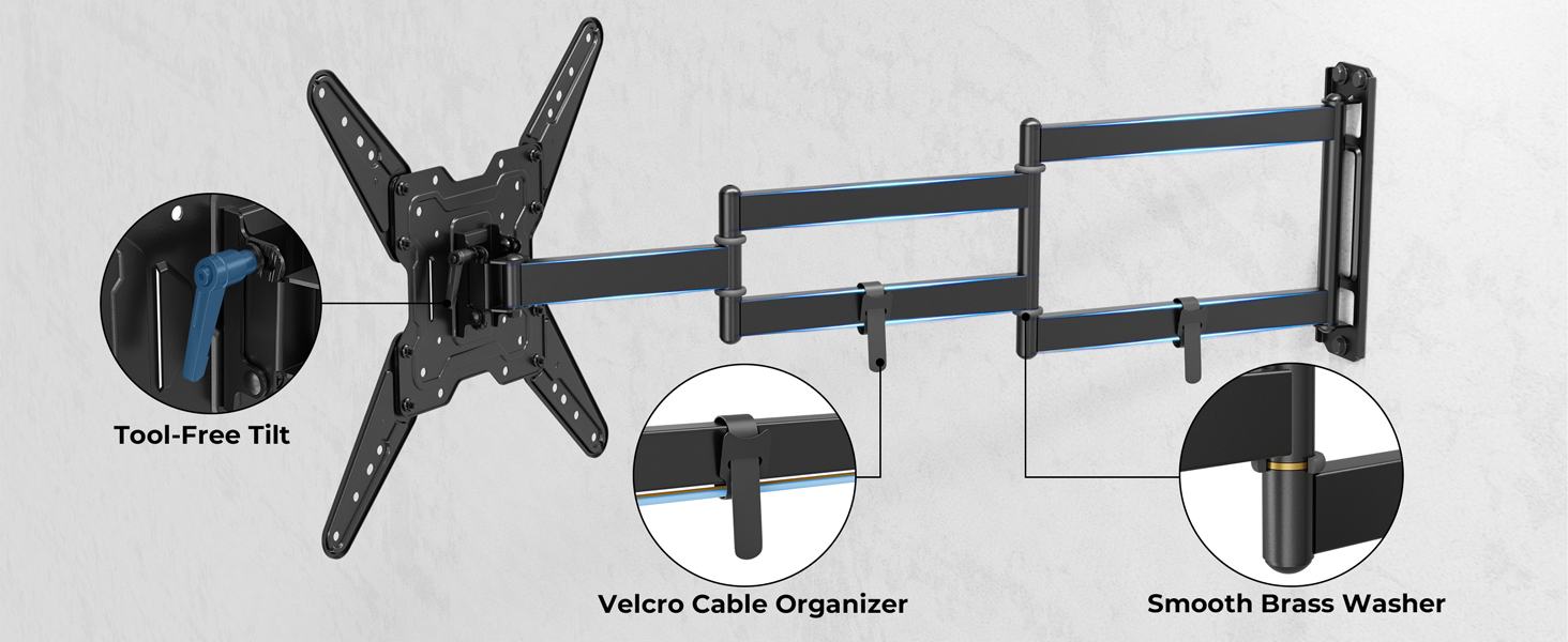 Кронштейн для телевізора BONTEC 950 мм, поворотний, нахильний, для 26-65 дюймів, VESA 400x400, до 35 кг
