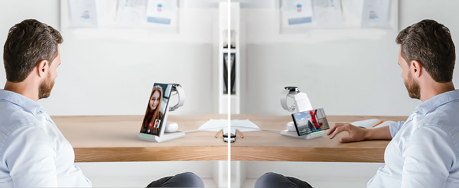 Бездротова зарядна станція NANAMI 3-в-1 для Samsung Galaxy Watch 7/6/5/4, Buds, S26/S25/S24/S22/Z Flip/Fold, Note 20 - Біла