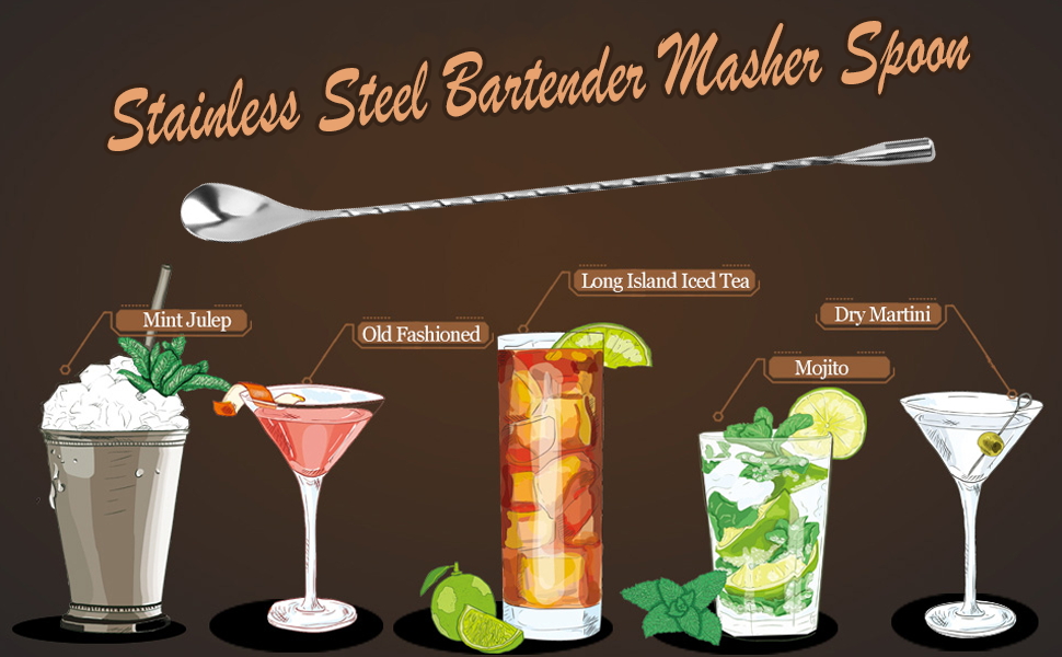 Набір з 4 коктейльних ложок Barlöffel з нержавіючої сталі 304, 30 см, сріблястого кольору, для барменів та дому