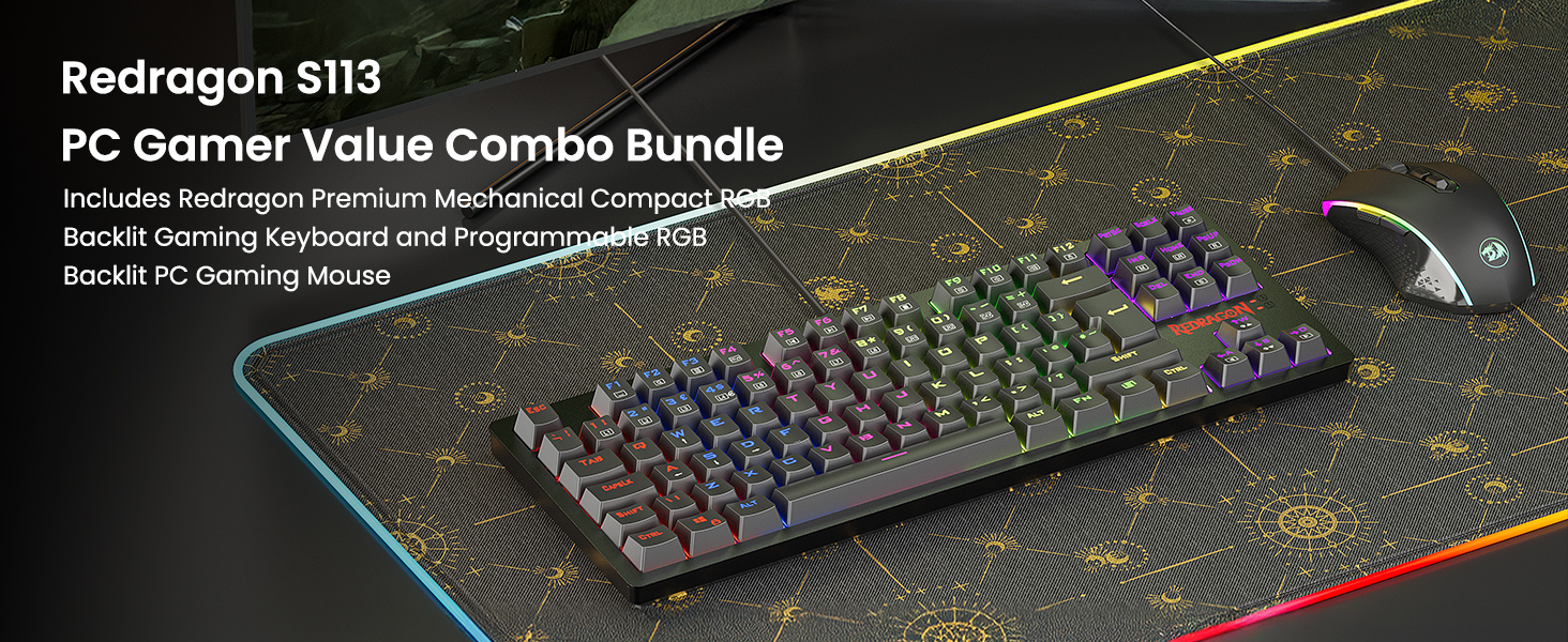 Redragon K552 Комплект: Механічна клавіатура та миша для геймінгу з RGB-підсвічуванням, brown switches, 4200 DPI, QWERTZ DE Layout