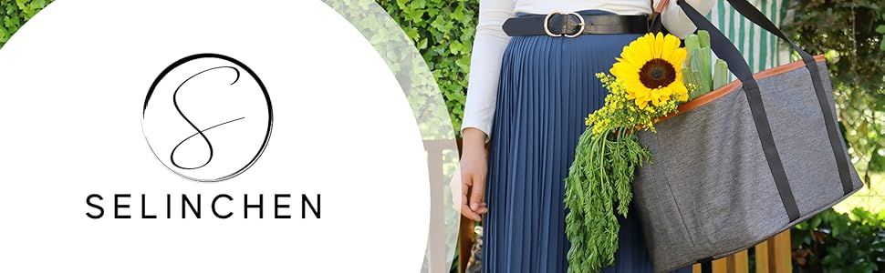 Selinchen® – Преміум кошик для покупок 30 л, складаний, з PU-шкіряною ручкою, сіра сумка-шопер, елегантний пікнік кошик