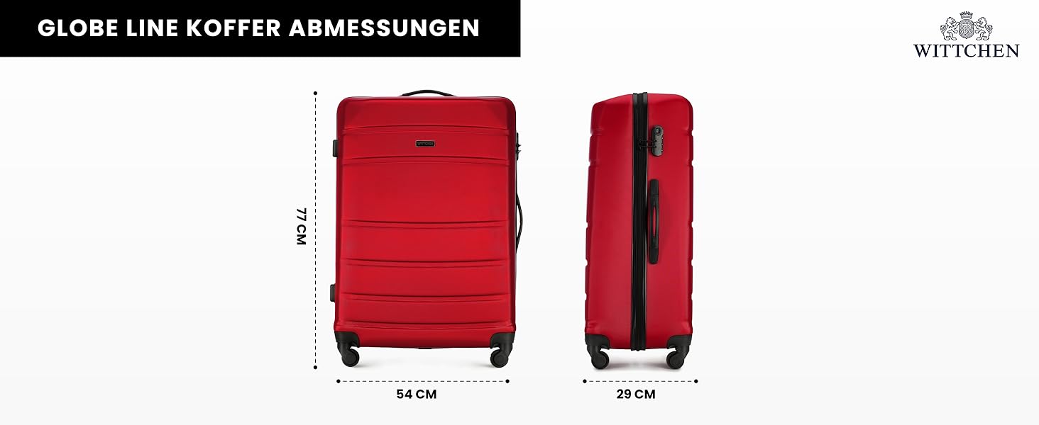 ЧемоданWITTCHEN Globe Line: ручна поклажа, трівалi, ABS, 4 колеса, кодовий замок, телескопічна ручка, червоний, розмір S | Підходить для Lufthansa, Eurowings, Ryanair, Condor, Discover Airlines
