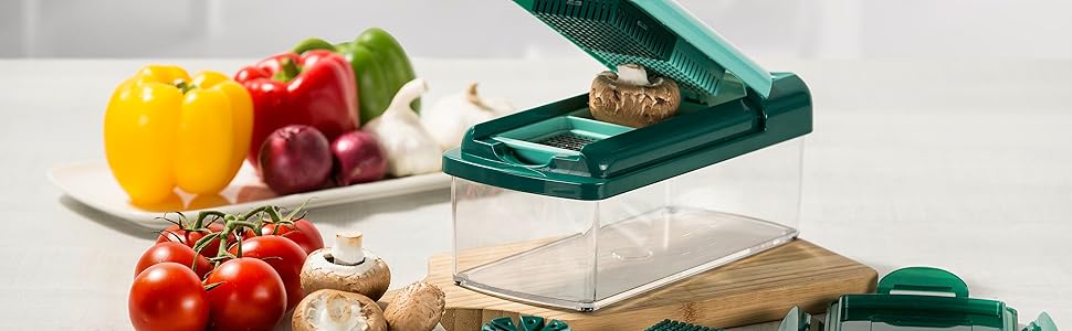 Genius Nicer Dicer Fusion Smart Julienne Slicer | 16-Piece Vegetable Chopper & Slicer Set | Mint Green