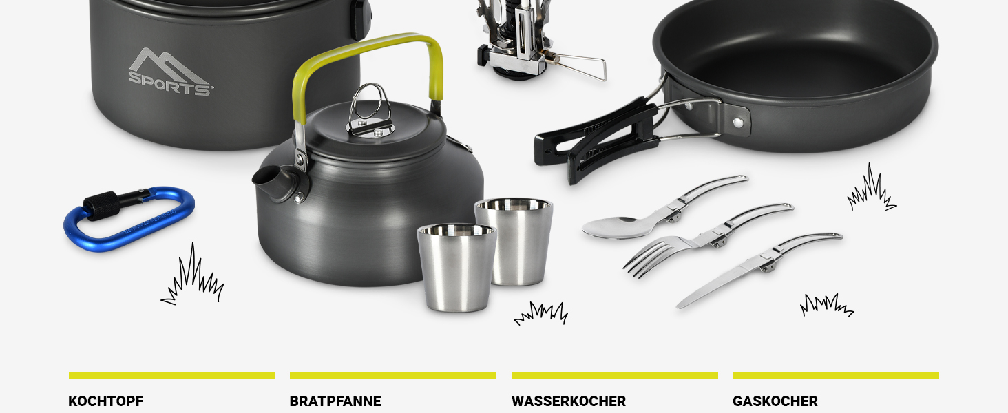 Набір кухонного посуду MSports Camping Kochset Premium для кемпінгу та відпочинку на природі (алюміній, нержавіюча сталь)