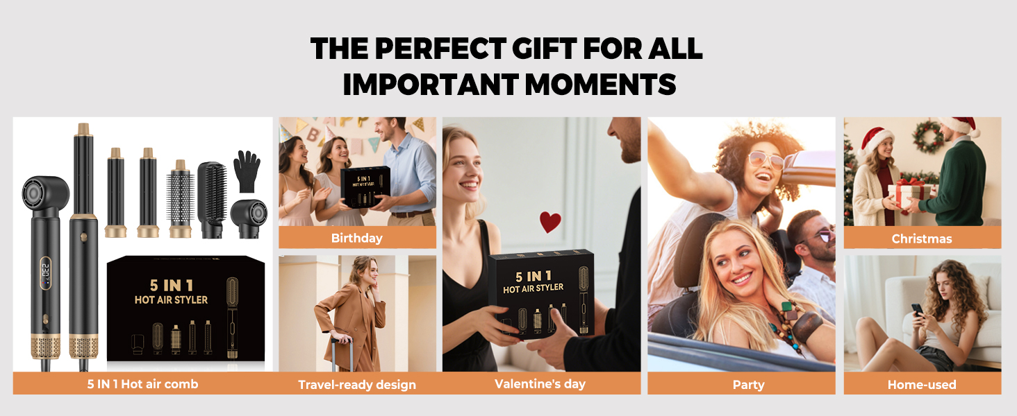 5-в-1 Станція для укладки волосся 1000W: фен-щітка, плойка, випрямляч, LCD-дисплей, 3 температурні режими, чорний