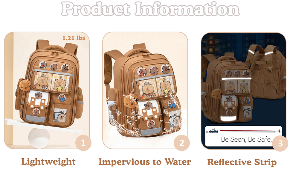 Рюкзак Capybara для дітей: комплект з пеналом та ланч-боксом. Коричневий шкільний рюкзак для хлопчиків та дівчаток