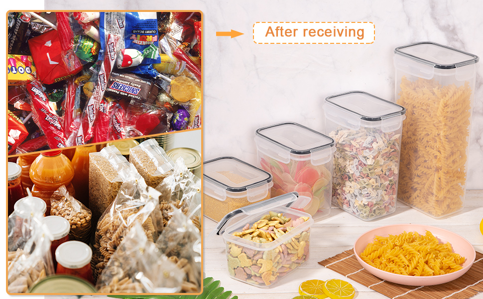 Набір контейнерів для зберігання продуктів 25 елементів (9x0.8L + 6x1.4L + 5x2L + 5x2.8L), герметичні, з кришкою, для кухні, органайзер, пластик, для спагеті, борошна, мюслі, кукурудзяних пластівців