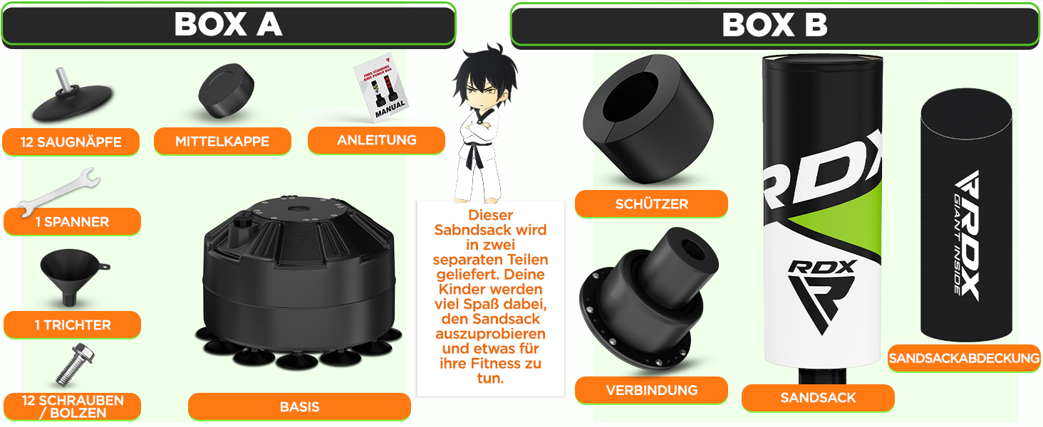 Дитячий боксерський мішок RDX 4ft з підставкою, рукавички для тренувань, MMA, кікбоксинг, бокс, бойові мистецтва, муай-тай, червоний