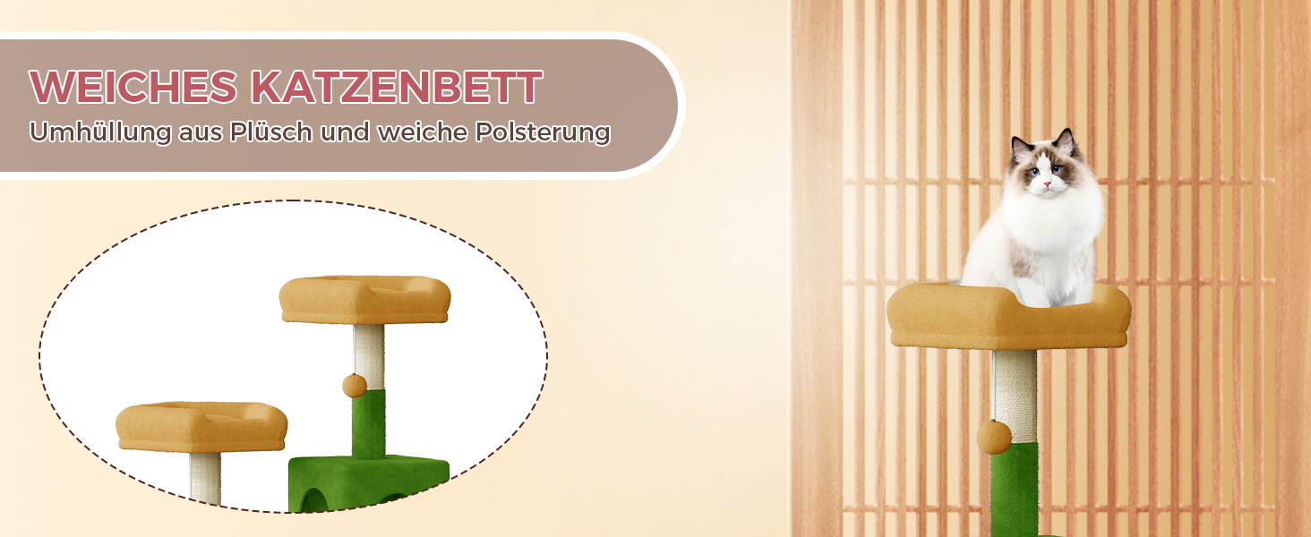 Великий котячий комплекс Kratzbaum 208 см з 3 анти-нахилом, 15 стовпчиками для дряпання, 2 платформами, 2 ховалами, 1 рампою для дряпання та гамаком. Стабільний котячий будиночок для великих котів (зелений + жовтий)